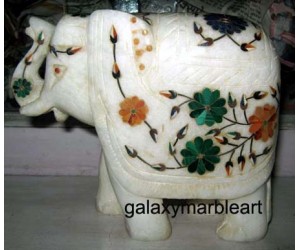 Handmade marble inlay elephant ht 5" e-511